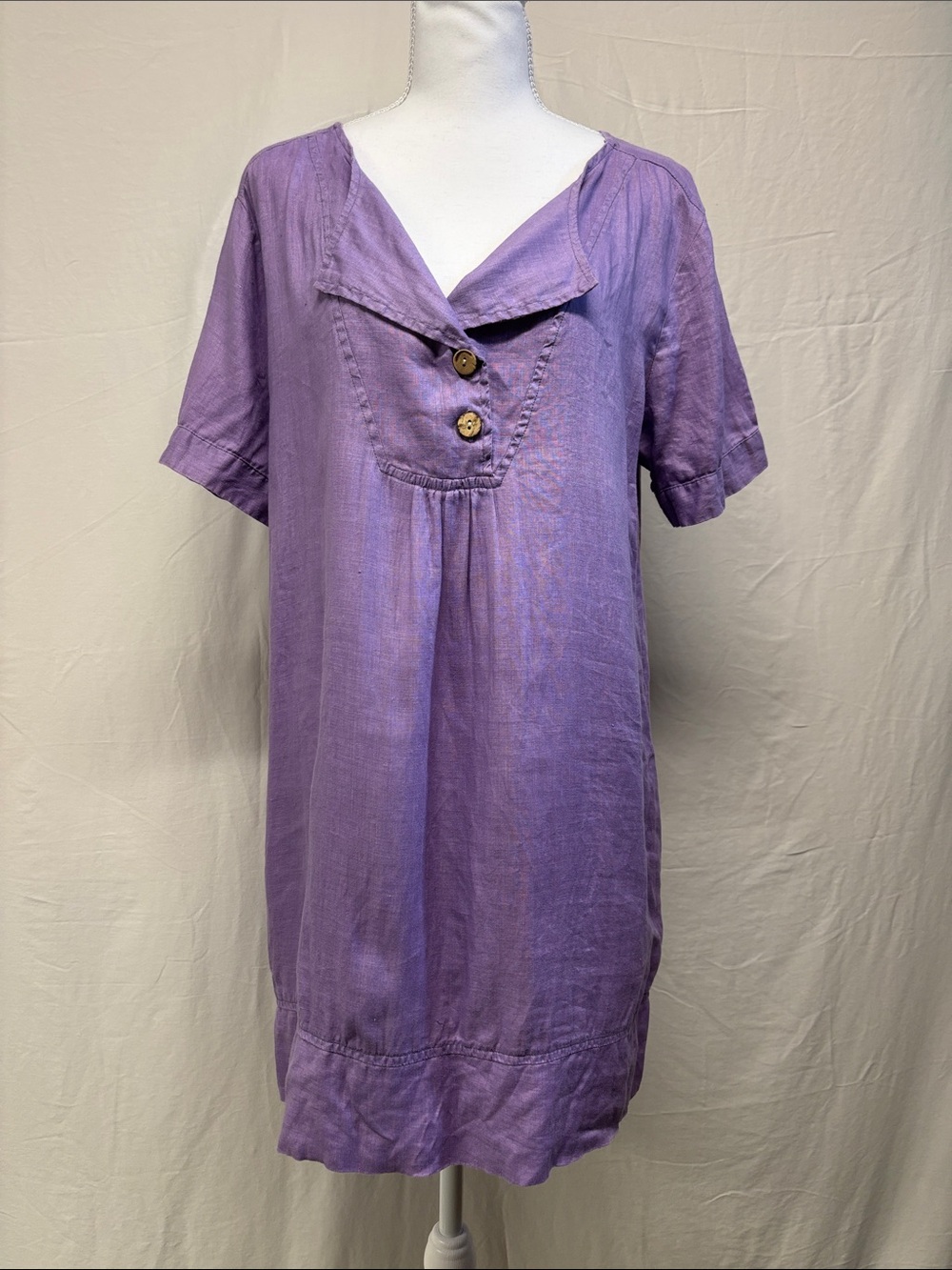 Orange Linen Lavender Short-Sleeve Tunic Dress